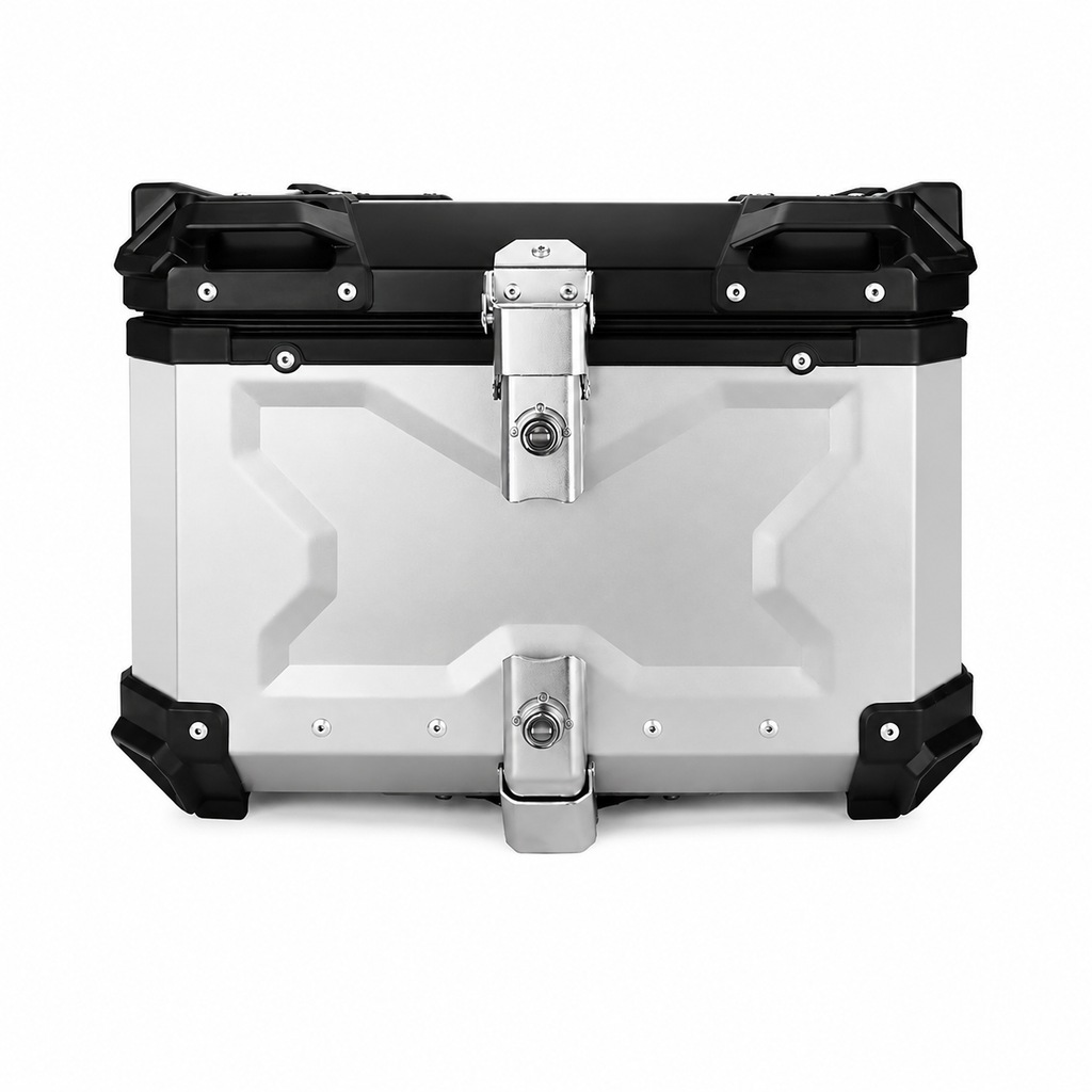 Top Case Moto Aluminium 45L, 55L & 65L | Étanche avec Serrure & Coussin Dorsal