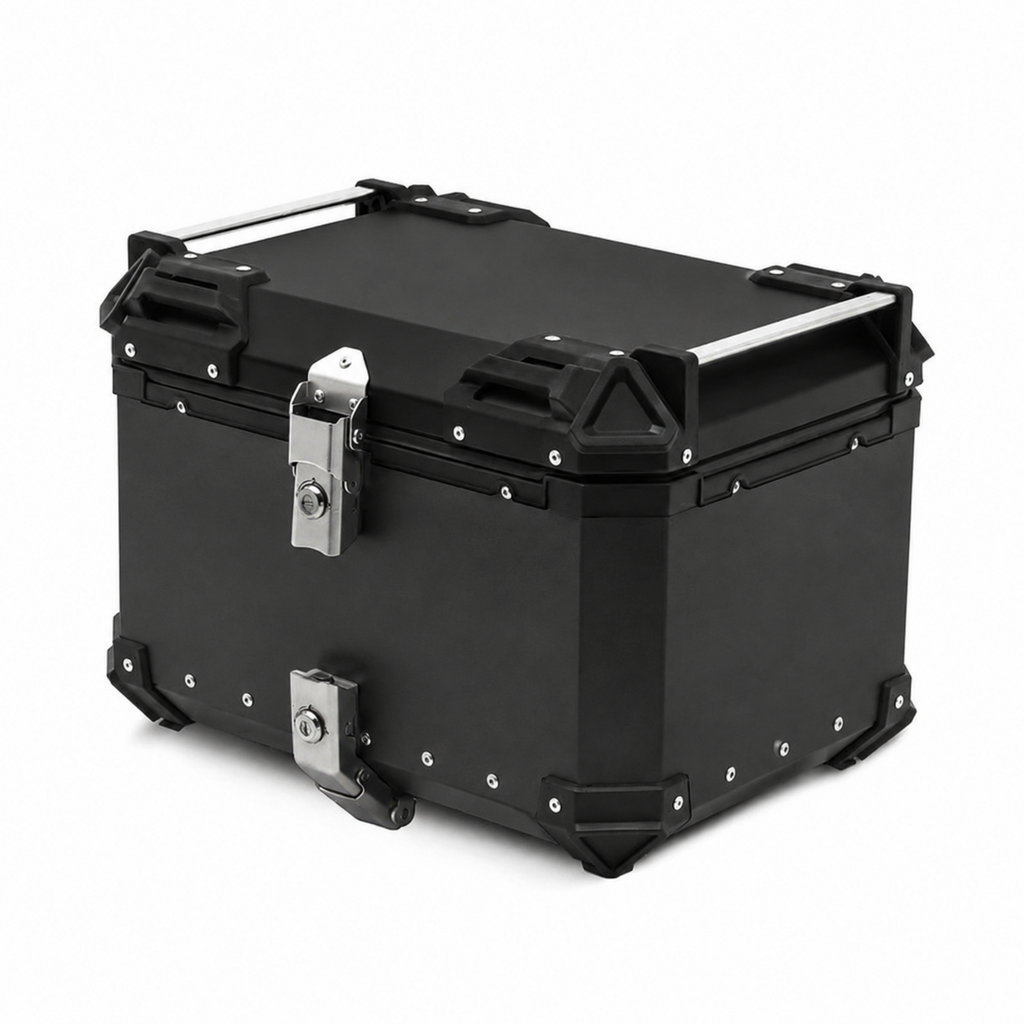 Top Case Moto Aluminium 45L, 55L & 65L | Étanche avec Serrure & Coussin Dorsal