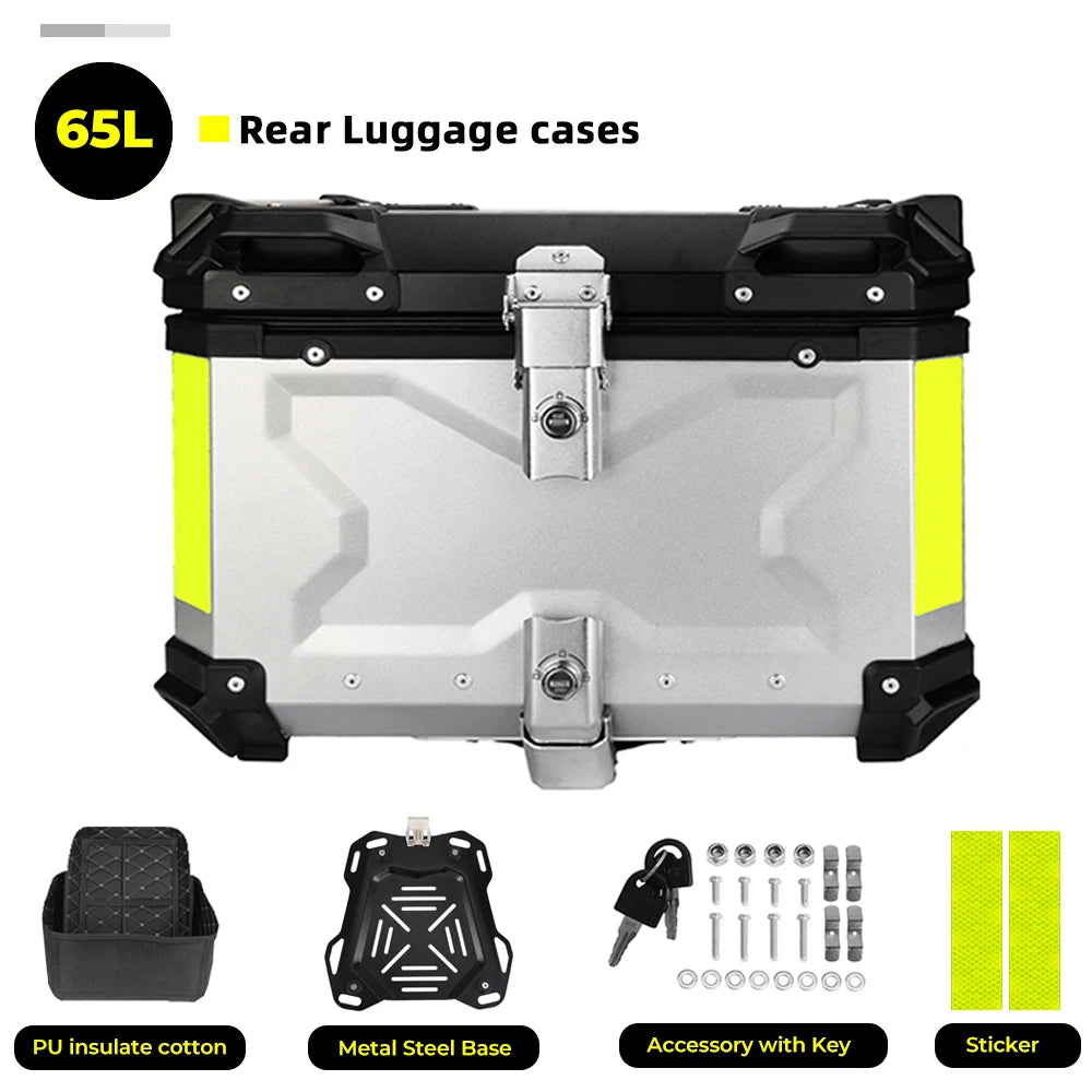 KEMIMOTO Top Case Moto Universel en Aluminium, Coffre Arrière pour Moto 45L 55L 65L Étanche avec Serrure et Coussin Dorsal