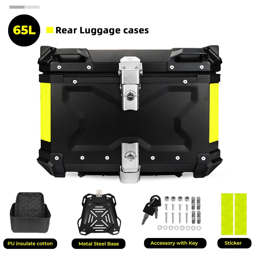 KEMIMOTO Top Case Moto Universel en Aluminium, Coffre Arrière pour Moto 45L 55L 65L Étanche avec Serrure et Coussin Dorsal