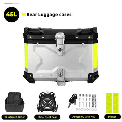 KEMIMOTO Top Case Moto Universel en Aluminium, Coffre Arrière pour Moto 45L 55L 65L Étanche avec Serrure et Coussin Dorsal