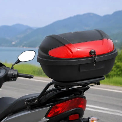 Top case moto 72L étanche en PP, coffre de rangement arrière, capacité 2 casques, réflecteur intégré, fixation rapide, boîte arrière scooter avec accessoires de montage et 2 clés, noir 59x43x31cm