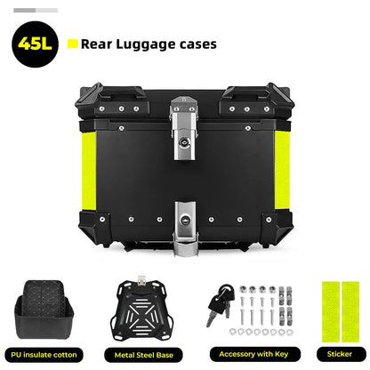 KEMIMOTO Top Case Moto Universel en Aluminium, Coffre Arrière pour Moto 45L 55L 65L Étanche avec Serrure et Coussin Dorsal