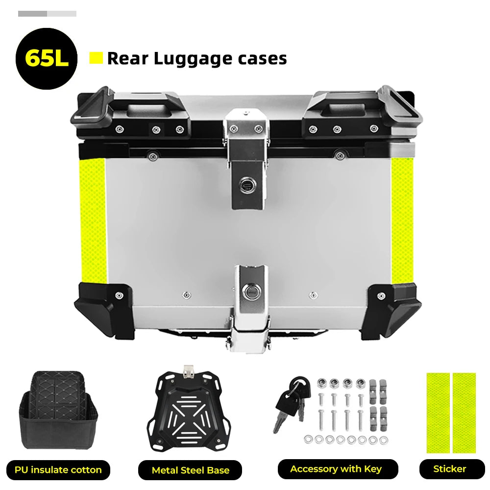 KEMIMOTO Top Case Moto Universel en Aluminium, Coffre Arrière pour Moto 45L 55L 65L Étanche avec Serrure et Coussin Dorsal