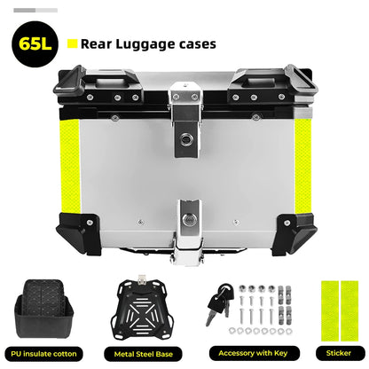 KEMIMOTO Top Case Moto Universel en Aluminium, Coffre Arrière pour Moto 45L 55L 65L Étanche avec Serrure et Coussin Dorsal