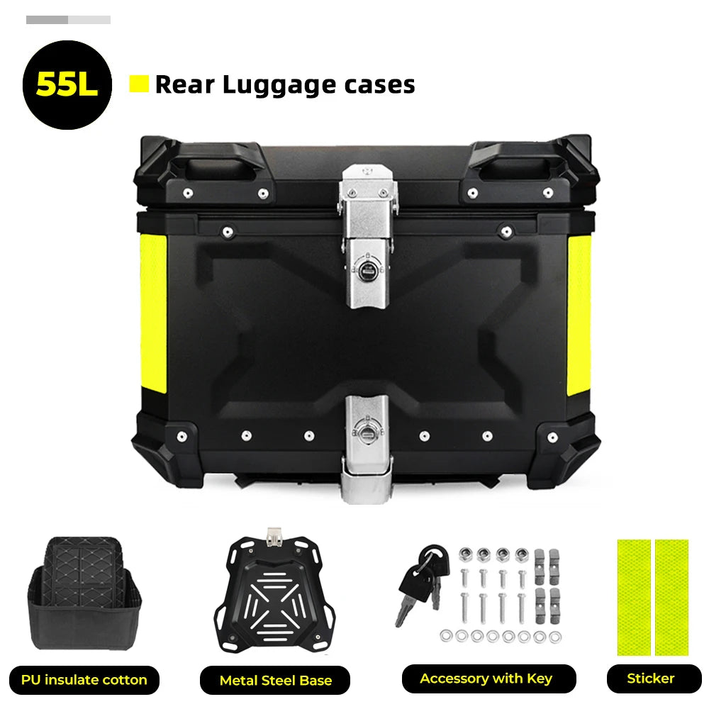 KEMIMOTO Top Case Moto Universel en Aluminium, Coffre Arrière pour Moto 45L 55L 65L Étanche avec Serrure et Coussin Dorsal