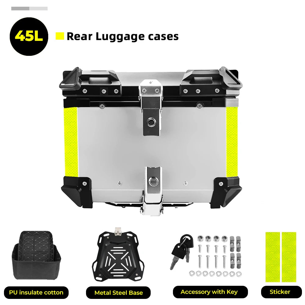 KEMIMOTO Top Case Moto Universel en Aluminium, Coffre Arrière pour Moto 45L 55L 65L Étanche avec Serrure et Coussin Dorsal