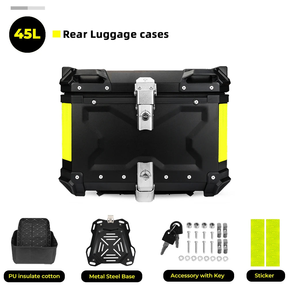 KEMIMOTO Top Case Moto Universel en Aluminium, Coffre Arrière pour Moto 45L 55L 65L Étanche avec Serrure et Coussin Dorsal