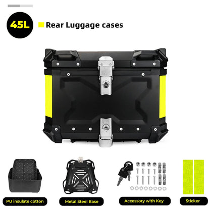 KEMIMOTO Top Case Moto Universel en Aluminium, Coffre Arrière pour Moto 45L 55L 65L Étanche avec Serrure et Coussin Dorsal