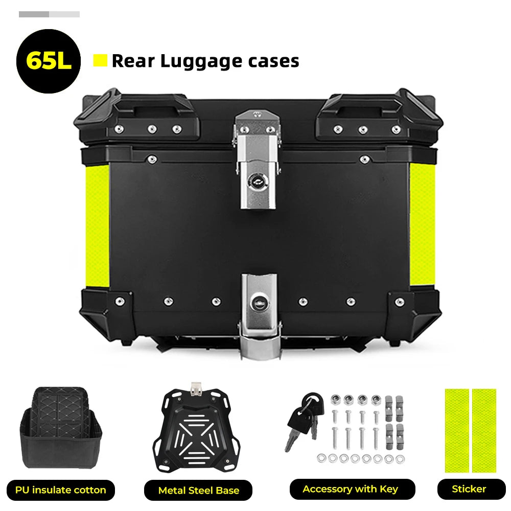 KEMIMOTO Top Case Moto Universel en Aluminium, Coffre Arrière pour Moto 45L 55L 65L Étanche avec Serrure et Coussin Dorsal