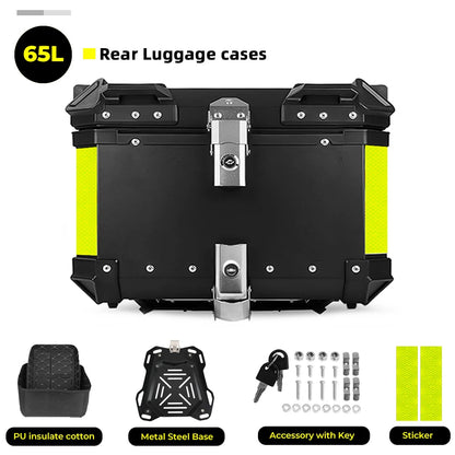 KEMIMOTO Top Case Moto Universel en Aluminium, Coffre Arrière pour Moto 45L 55L 65L Étanche avec Serrure et Coussin Dorsal