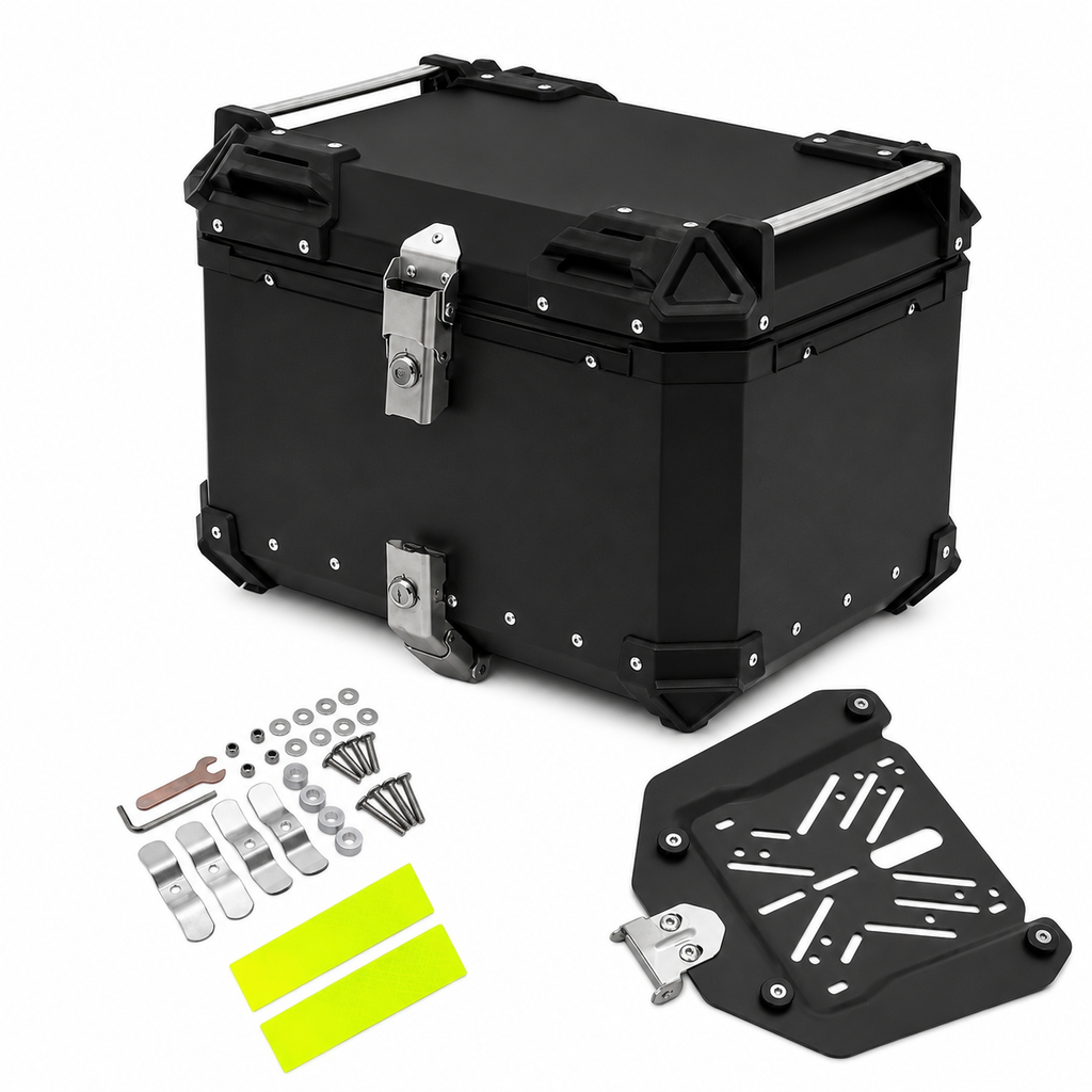 Top Case Moto Aluminium 45L, 55L & 65L | Étanche avec Serrure & Coussin Dorsal