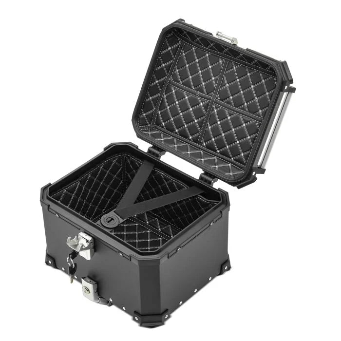 Top Case Moto Aluminium 45L, 55L & 65L | Étanche avec Serrure & Coussin Dorsal